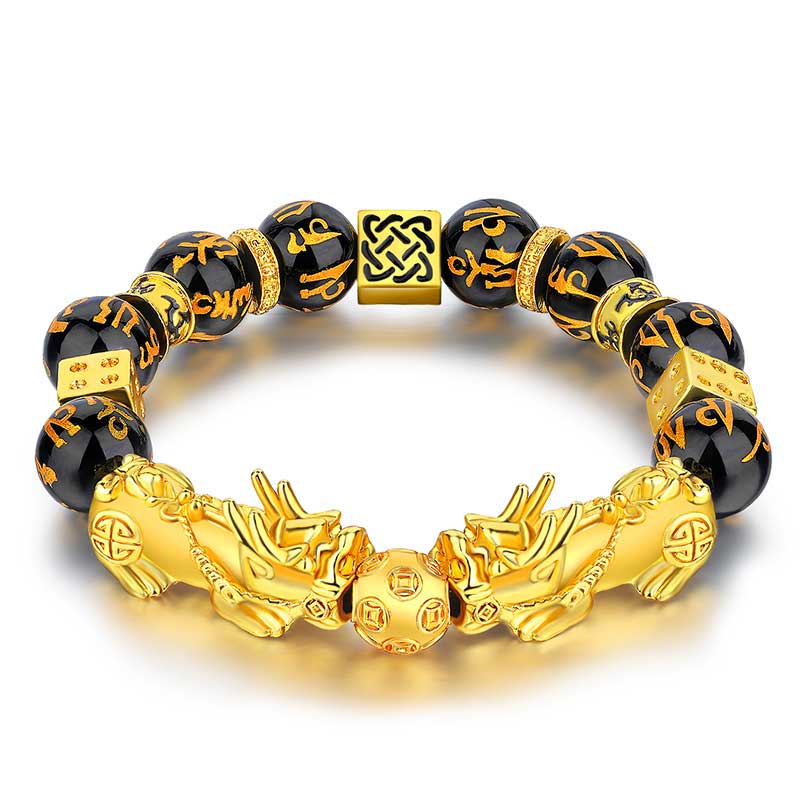 Nimara Ritual FengShui Double PiXiu Obsidian Om Mani Padme Hum Wealth Bracelet