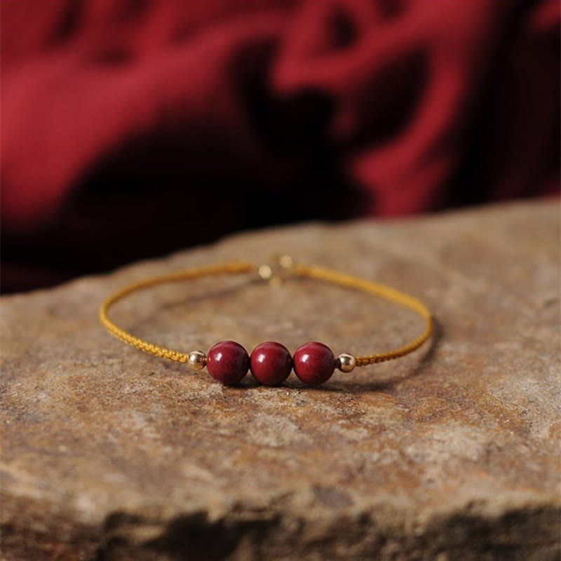 Nimara Ritual 14K Gold Plated Natural Cinnabar Blessing String Braided Bracelet