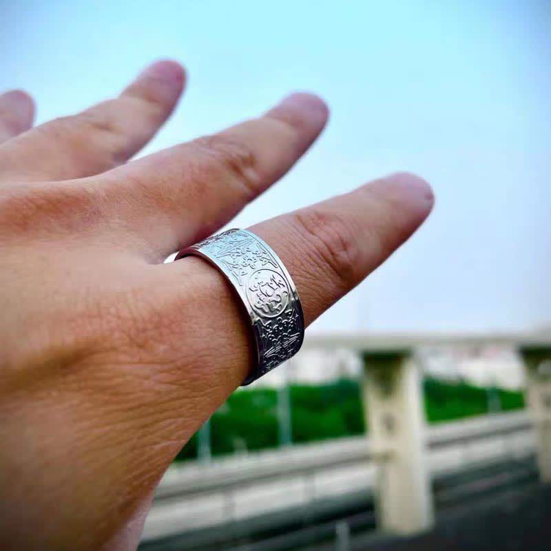 Nimara Ritual Four Guardian Beast Dragon White Tiger Suzaku Basalt Carved Success Luck Ring