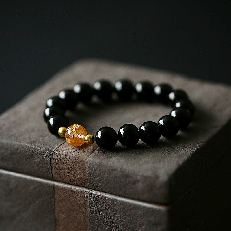 Nimara Ritual Natural Black Obsidian White Crystal Black Onyx Dragon Strength Bracelet