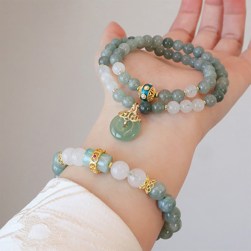 Nimara Ritual Single Double Layer Jade Peace Buckle Luck Bracelet