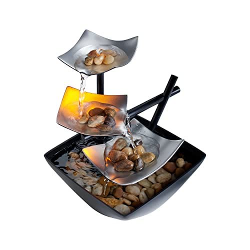 Nimara Ritual Three Layers Waterfall Fountain Tabletop Lotus Ornaments With River Rocks Desktop Decoration