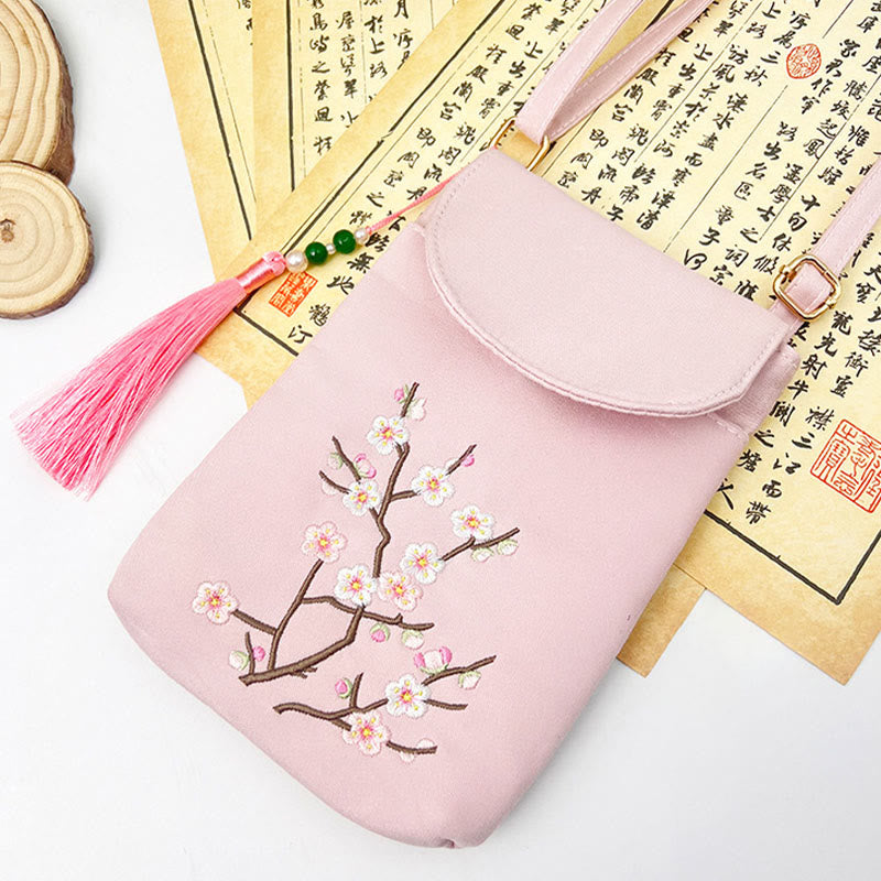 Nimara Ritual Small Embroidered Flowers Crossbody Bag Shoulder Bag Double Layer Cellphone Bag