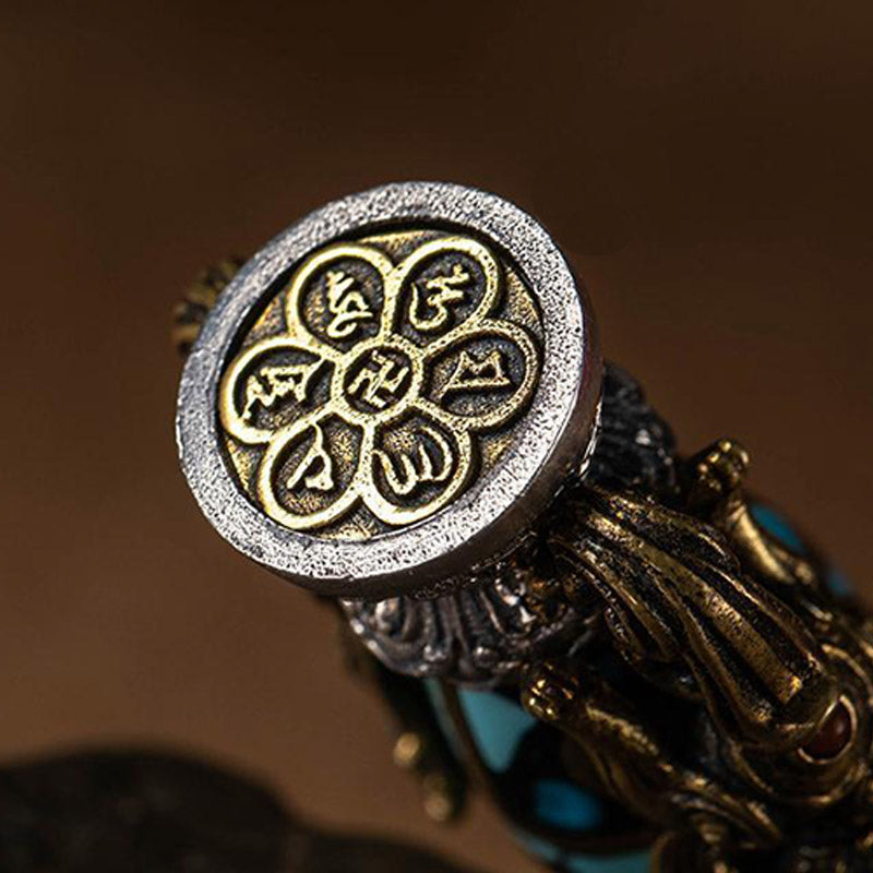 Nimara Ritual Tibetan Nine-Eye Dzi Bead Turquoise Buddha Wealth Rotation Necklace