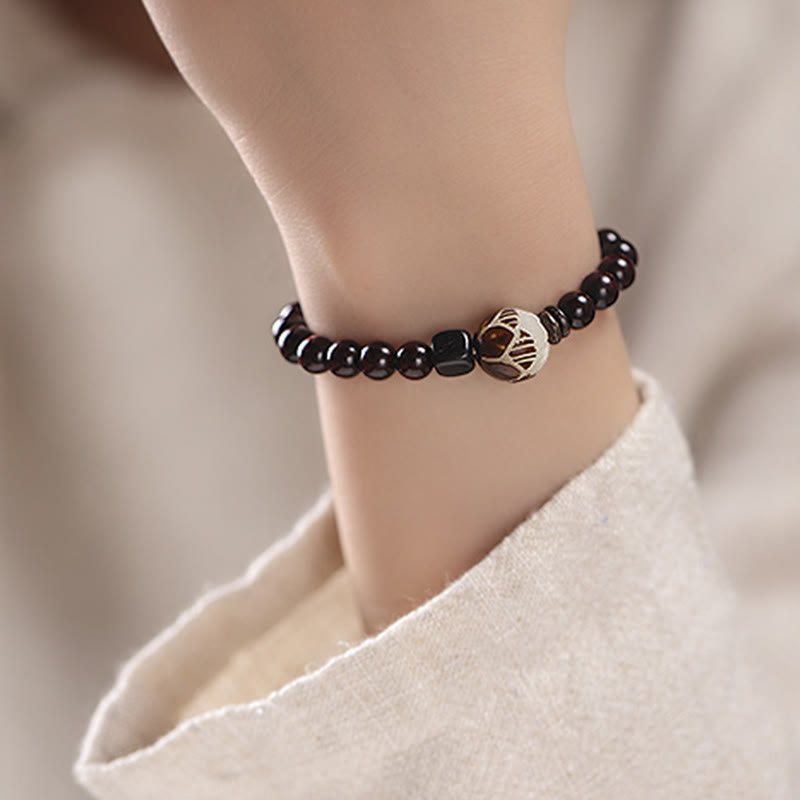 Nimara Ritual Small Leaf Red Sandalwood Lotus Bodhi Seed Carved Protection Double Wrap Bracelet
