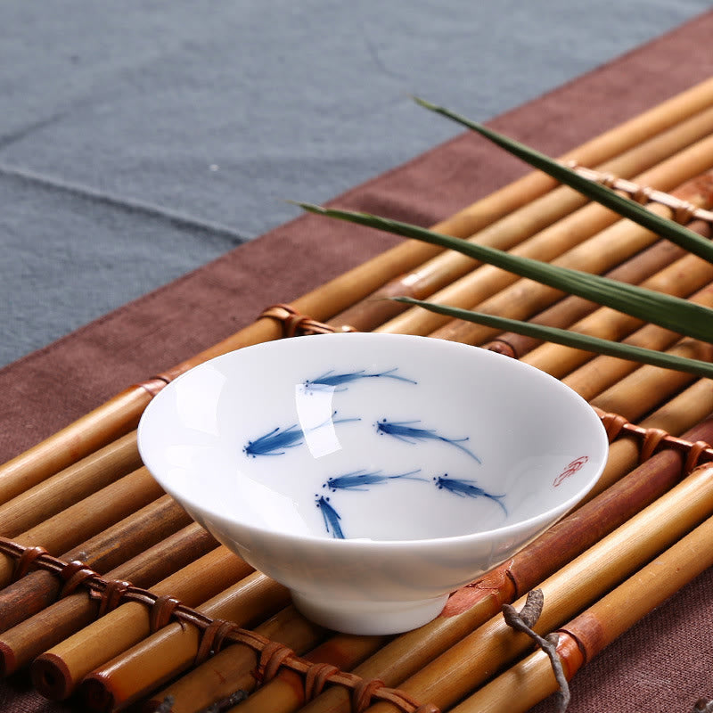 Nimara Ritual Jingdezhen Blue and White Porcelain Koi Fish Ceramic Teacup Kung Fu Tea Cups