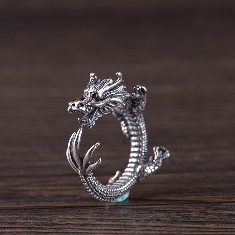 Nimara Ritual 925 Sterling Silver Dragon Luck Protection Ring