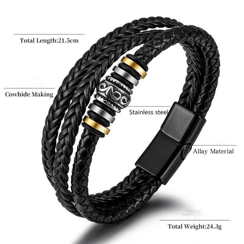 Nimara Ritual Leather Layered Titanium Steel Balance Braided Bracelet