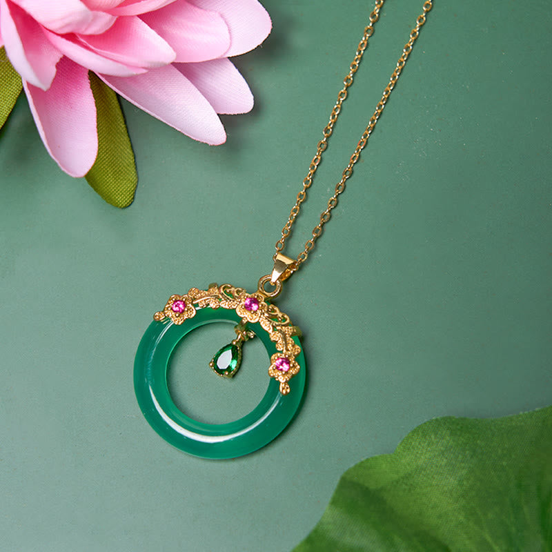Nimara Ritual Green Chalcedony Peace Buckle Design Strength Necklace Pendant