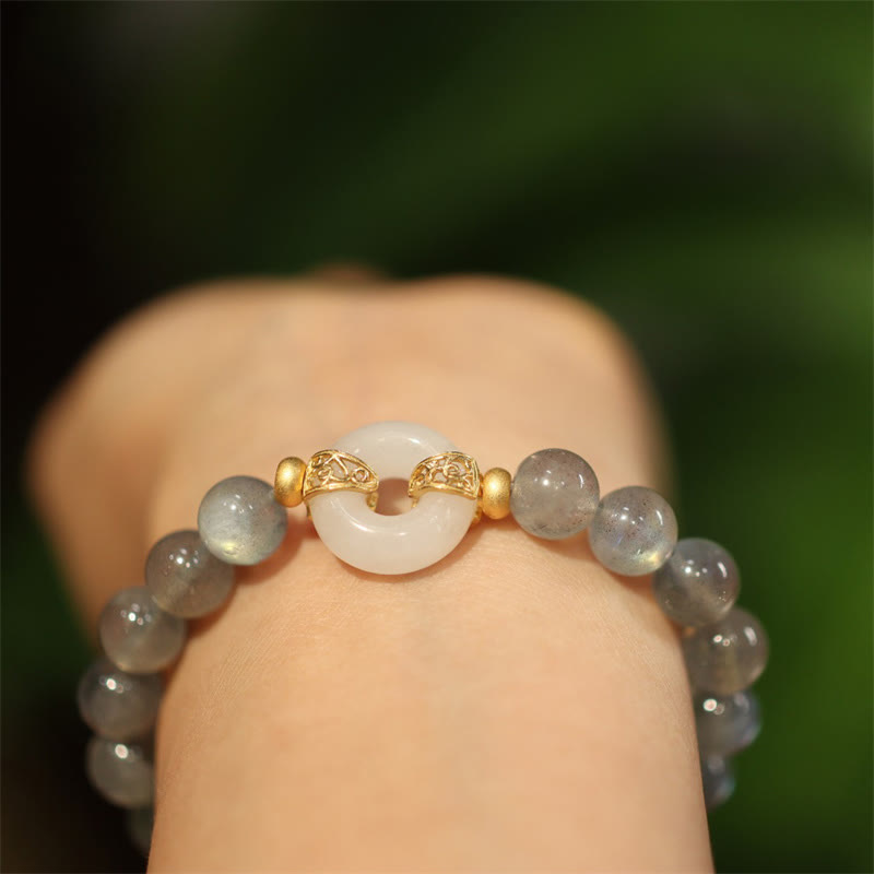 Nimara Ritual Natural Moonstone Heitan Jade Peace Buckle Healing Bracelet