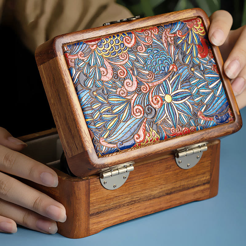 Nimara Ritual Retro Handmade Floral Pattern Rosewood Jewelry Storage Box Lockable Wooden Gift Organizer Box