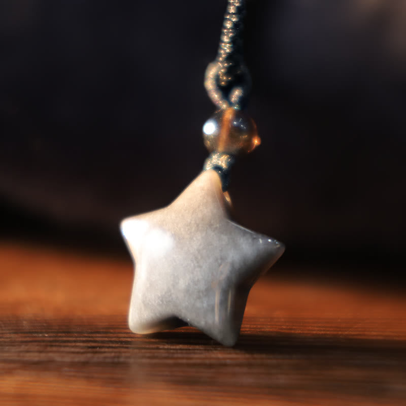 Nimara Ritual Natural Silver Sheen Obsidian Star Crescent Moon Protection Necklace Pendant