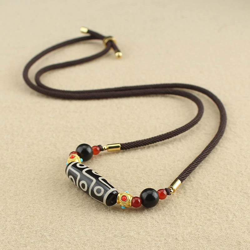 Nimara Ritual Tibetan Nine-Eye Dzi Bead Protection Blessings String Necklace Pendant