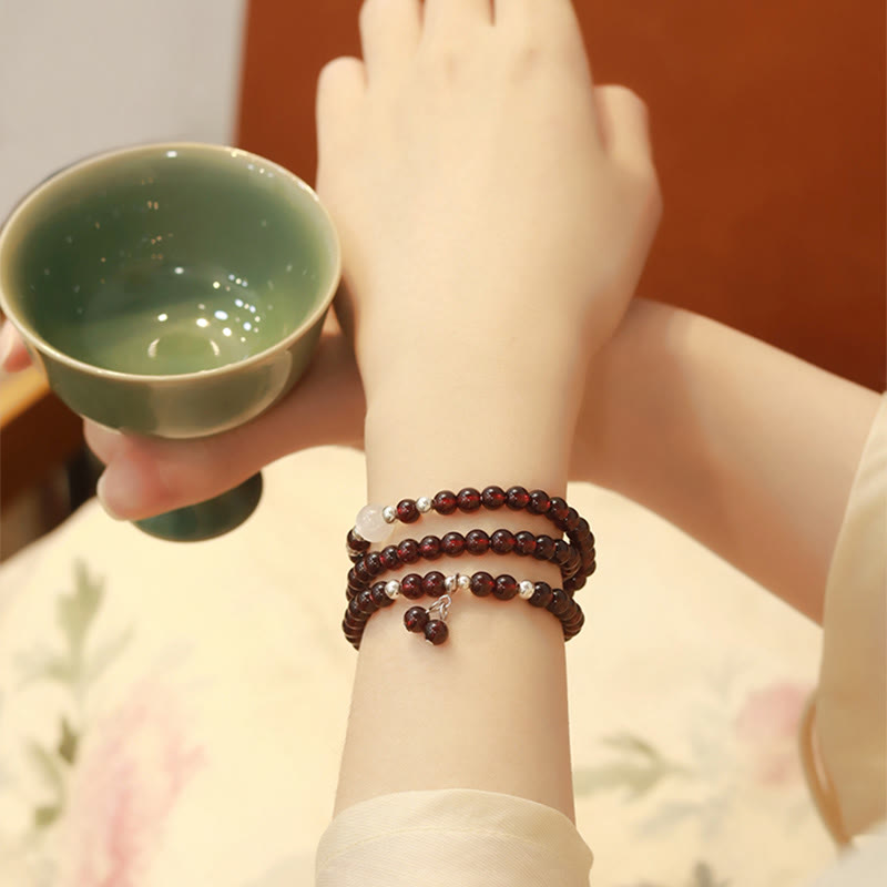 Nimara Ritual 925 Sterling Silver Natural Garnet Cat Eye Protection Triple Wrap Bracelet
