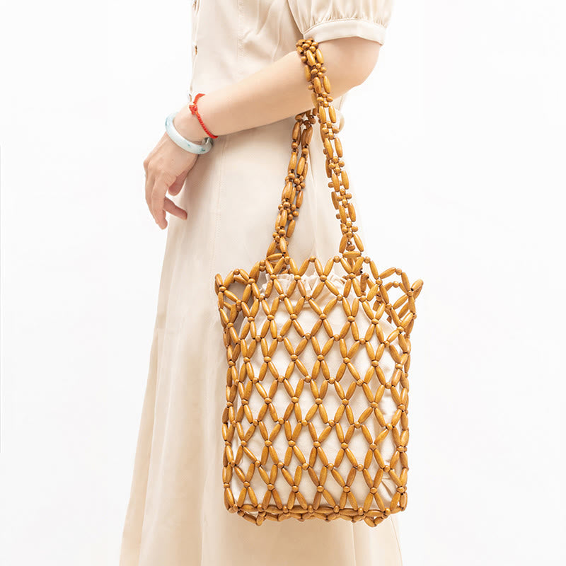 Nimara Ritual Hand-woven Wooden Beads Shoulder Bag Handbag