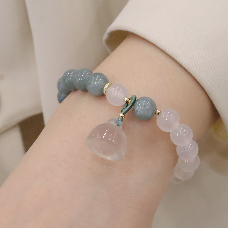 Nimara Ritual White Agate Jade Lotus Flower Peace Buckle Protection Bracelet