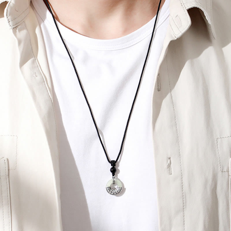 Nimara Ritual 925 Sterling Silver Natural Hetian Jade Peace Buckle Prosperity Necklace Pendant