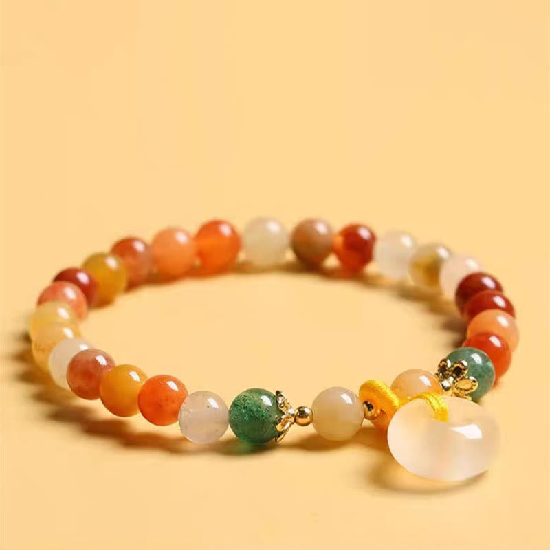 Nimara Ritual 14K Gold Plated Colorful Golden Silk Jade Peace Buckle Wealth Bracelet