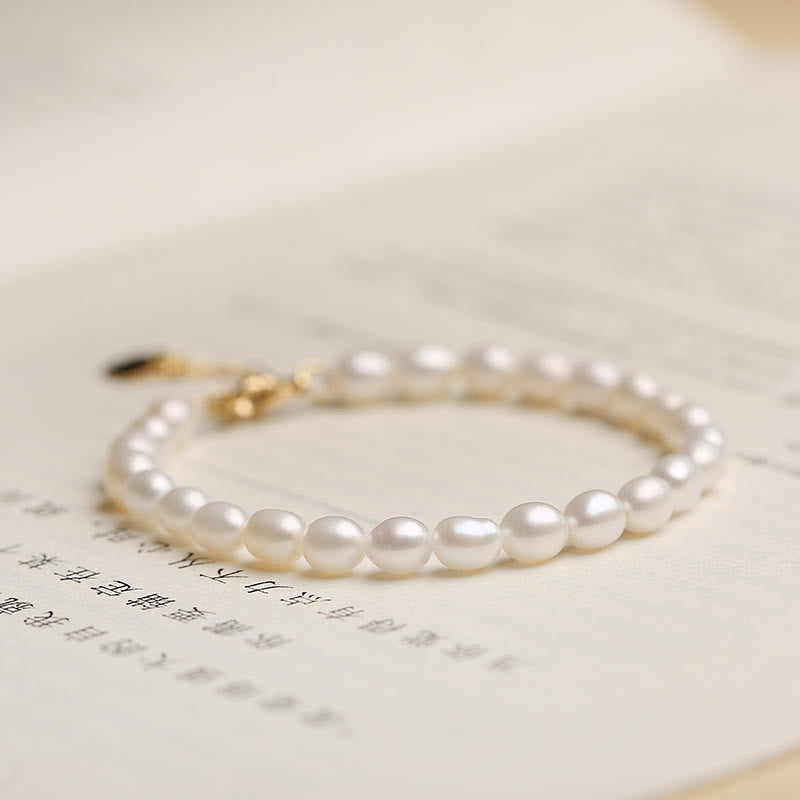 Nimara Ritual 14K Gold Plated Natural Pearl Crystal Shell Charm Bead Bracelet