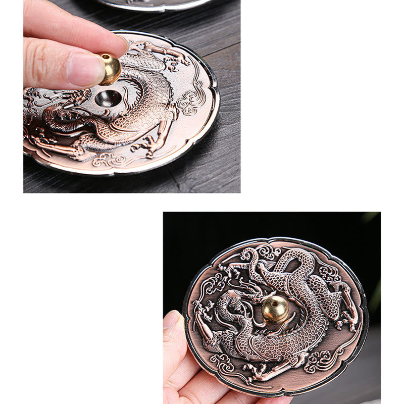 Nimara Ritual Round Auspicious Dragon Protection Copper Alloy Stick Incense Burner Decoration