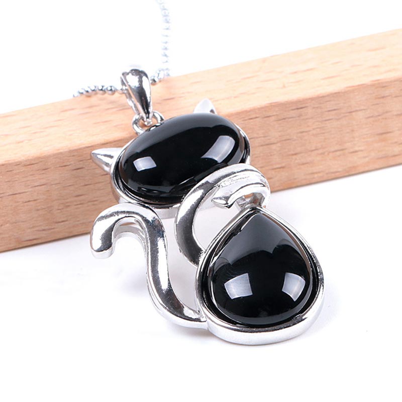 Nimara Ritual Cat Pattern Natural Crystal Protection Necklace Pendant