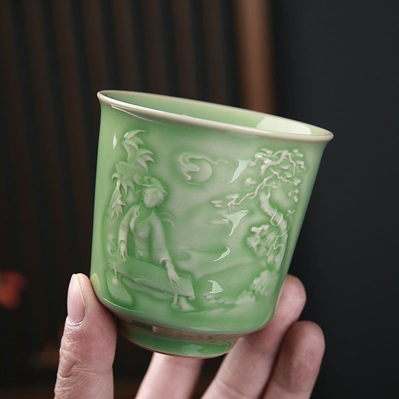 Nimara Ritual Trees Pavilion Mountains Rivers Pine Ceramic Teacup Kung Fu Tea Cup