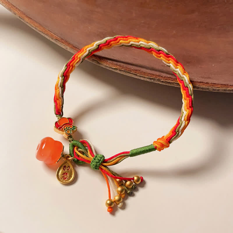 Nimara Ritual Persimmon Red Agate Strength Reincarnation Knot Braid String Bracelet