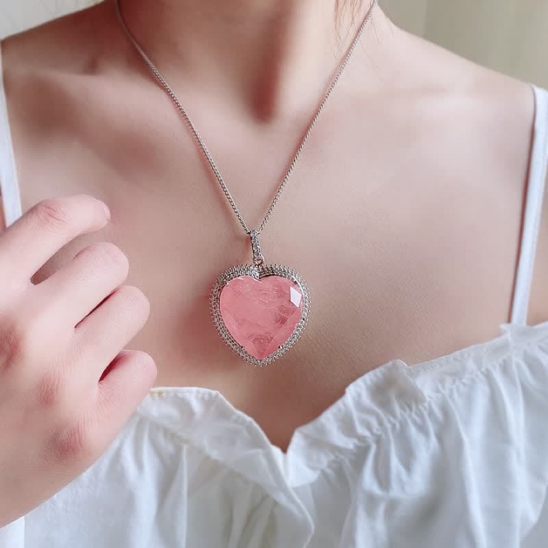 Nimara Ritual Rose Quartz Crystal Love Heart Relationships Necklace Pendant
