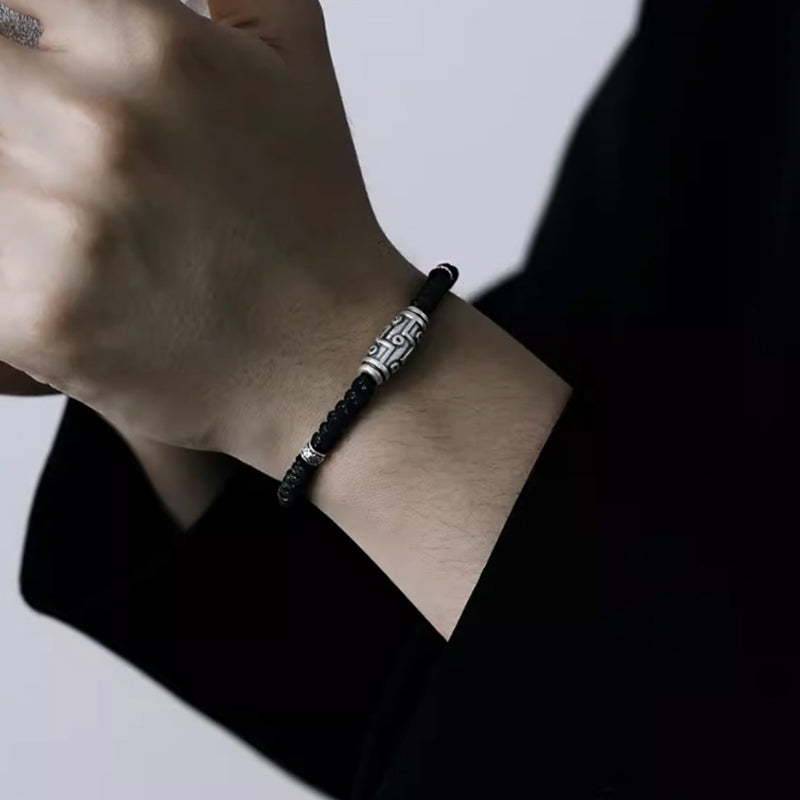Nimara Ritual 999 Sterling Silver Nine-Eye Dzi Bead Pattern Blessing Rope Bracelet
