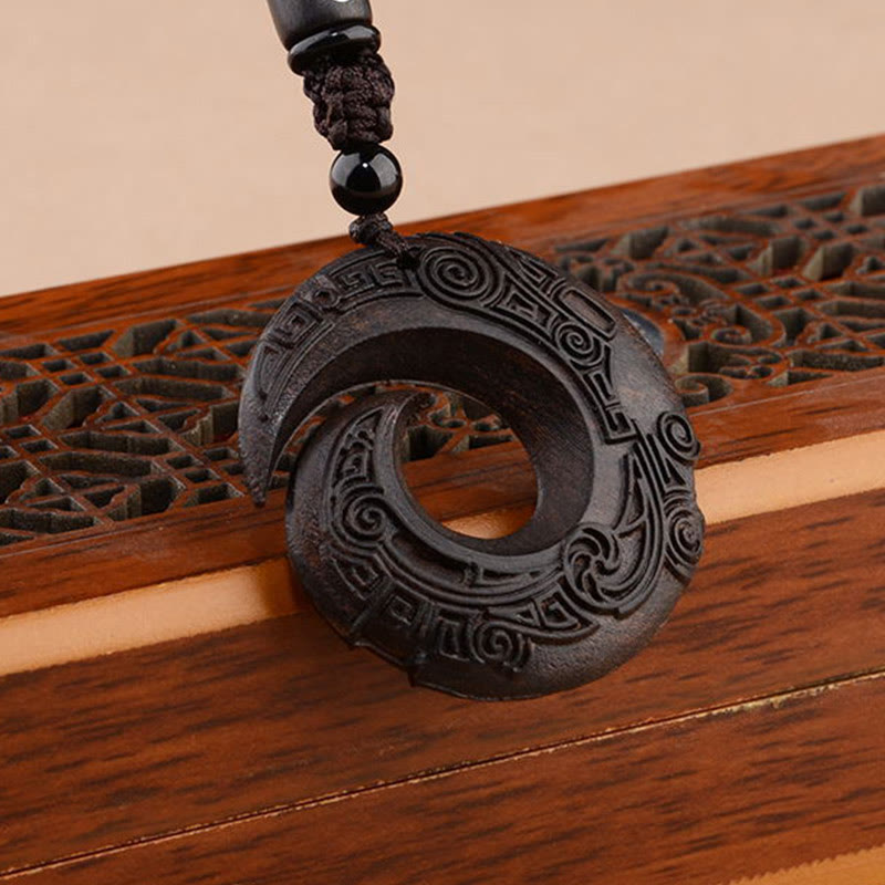 Nimara Ritual Small Leaf Red Sandalwood Ebony Wood One's Luck Improves Design Patern Protection Necklace Pendant