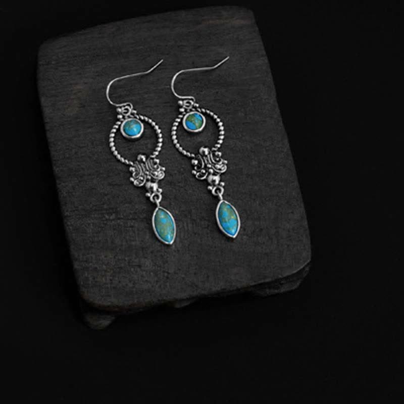 Nimara Ritual 925 Sterling Silver Hook Vintage Copper Plated Silver Turquoise Waterdrop Pattern Balance Drop Dangle Earrings