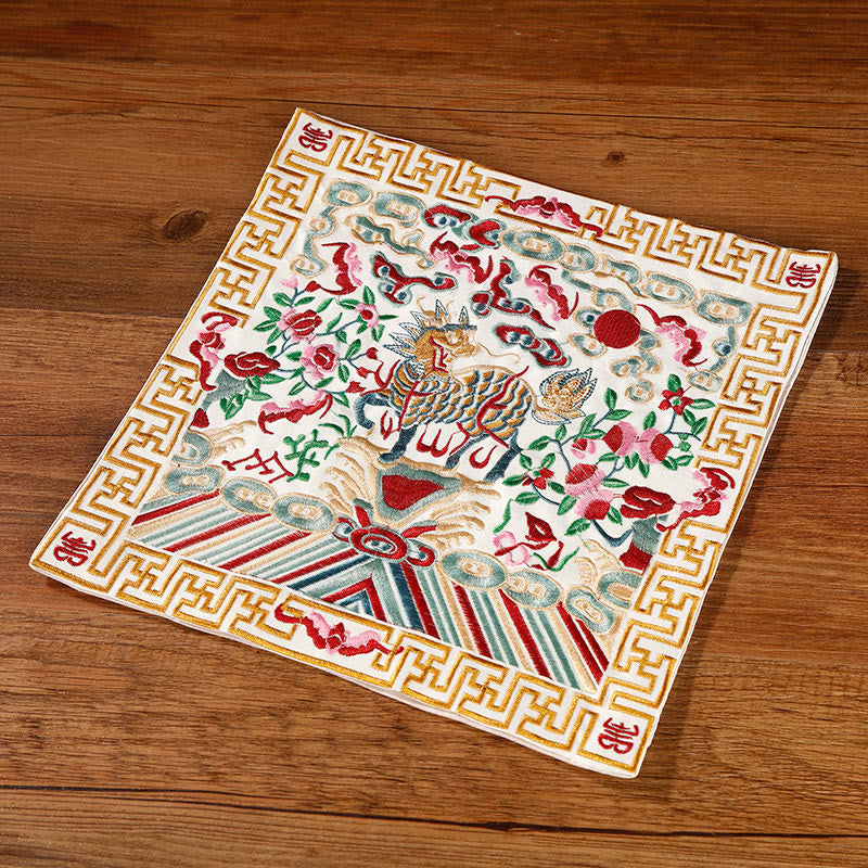 Nimara Ritual Crane Phoenix Dragon Kirin Embroidered Cup Mat Pad Tea Cup Coaster Square Kung Fu Tea Mat
