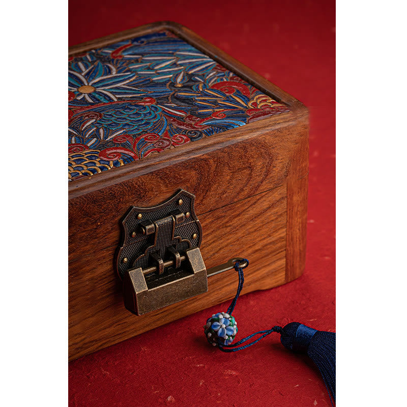 Nimara Ritual Retro Handmade Floral Pattern Rosewood Jewelry Storage Box Lockable Wooden Gift Organizer Box