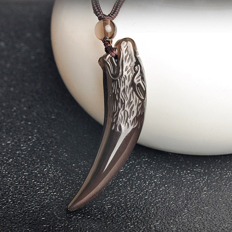 Nimara Ritual Natural Black Obsidian Ice Obsidian Rainbow Obsidian Wolf Tooth Pattern Strength Necklace Pendant
