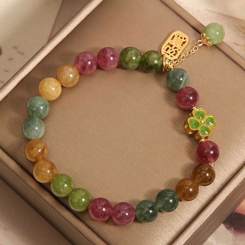 Nimara Ritual Tourmaline Jade Colorful Four-leaf Clover Positive Bracelet