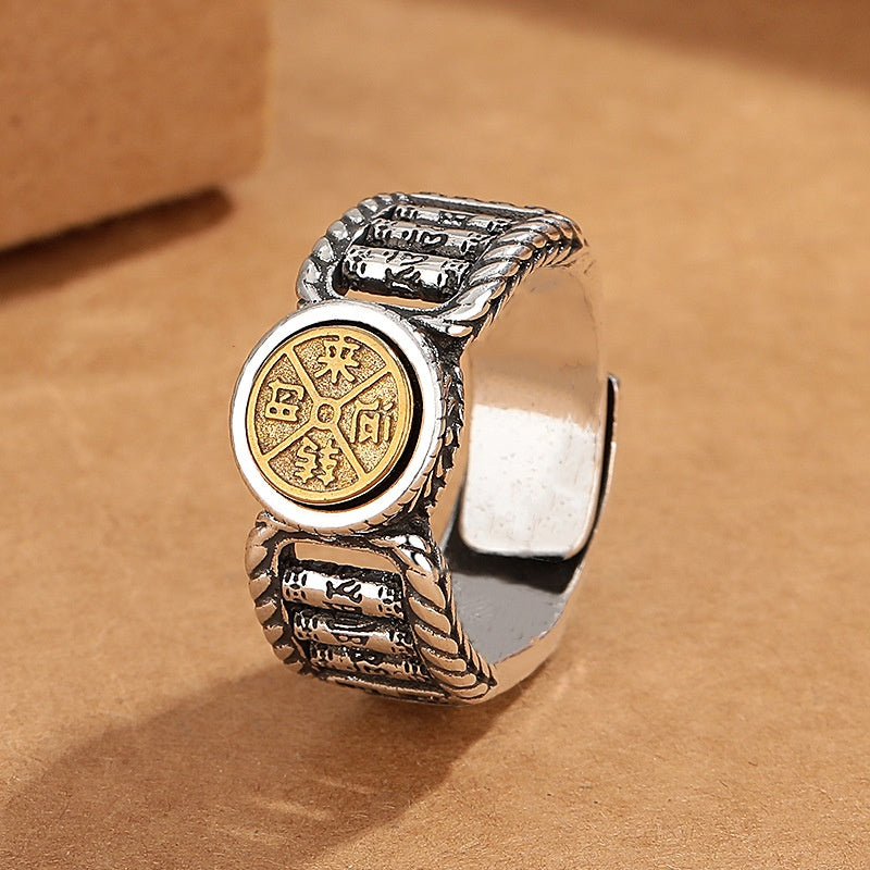 Nimara Ritual Tibetan Om Mani Padme Hum Carved Design Copper Coin Purity Rotatable Ring