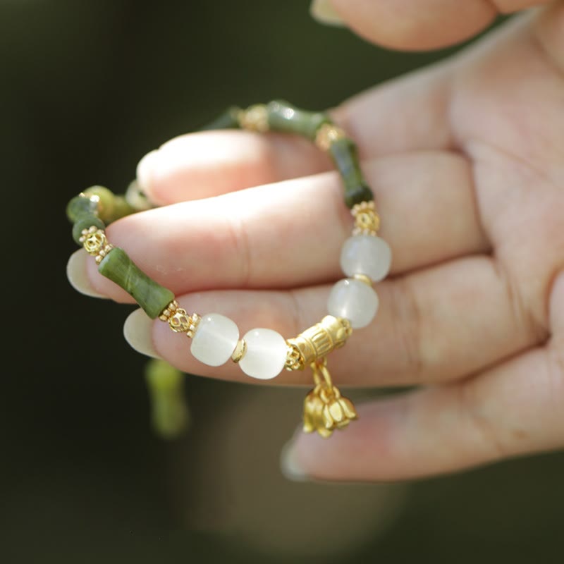 Nimara Ritual Green Bamboo Jade Lily of the Valley Wealth Bracelet