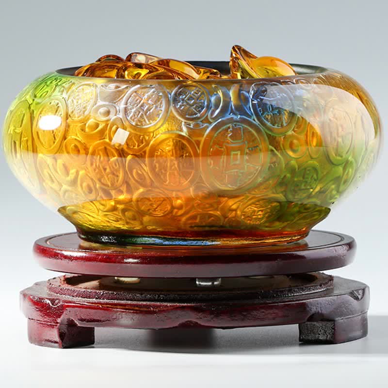 Nimara Ritual Handmade Liuli Crystal Treasure Bowl Ingots Art Piece Home Decoration