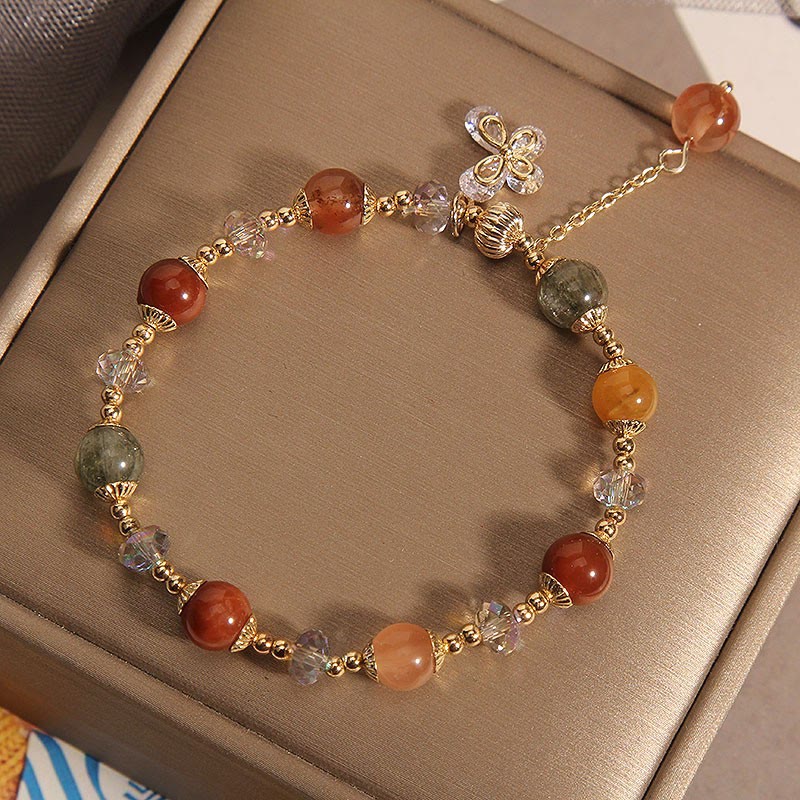 Nimara Ritual Natural Fu Lu Shou Rainbow Crystal Rutilated Quartz Wealth Butterfly Charm Bracelet