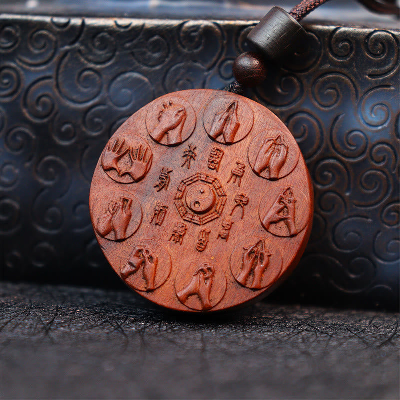 Nimara Ritual Lightning Struck Jujube Wood Yin Yang Bagua Mountain Ghosts Spend Money Protection Necklace Pendant