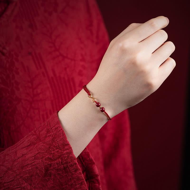 Nimara Ritual Cinnabar Blessing Red String Golden Infinity Symbol Bracelet Anklet