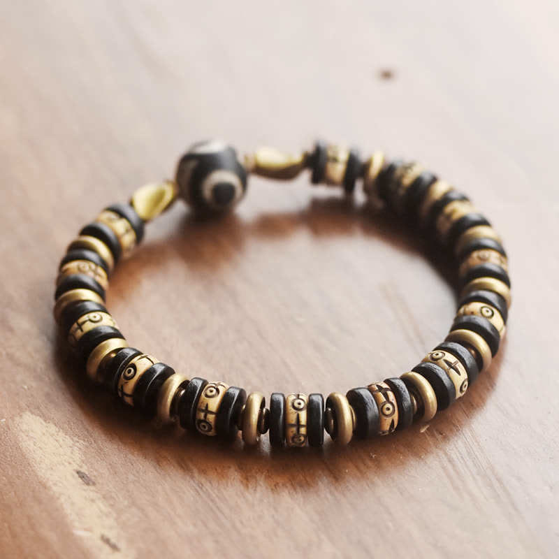 Nimara Ritual Tibetan Bone Beads Ebony Wood Strength Bracelet