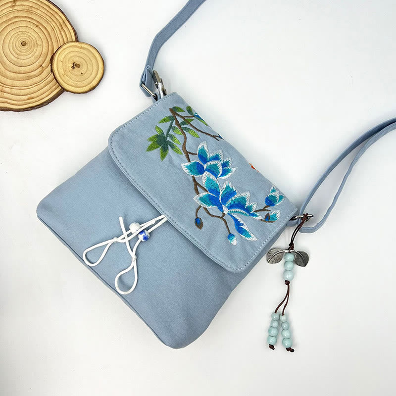 Nimara Ritual Embroidered Camellia Epiphyllum Gardenia Sakura Flowers Crossbody Bag Shoulder Bag Cellphone Bag