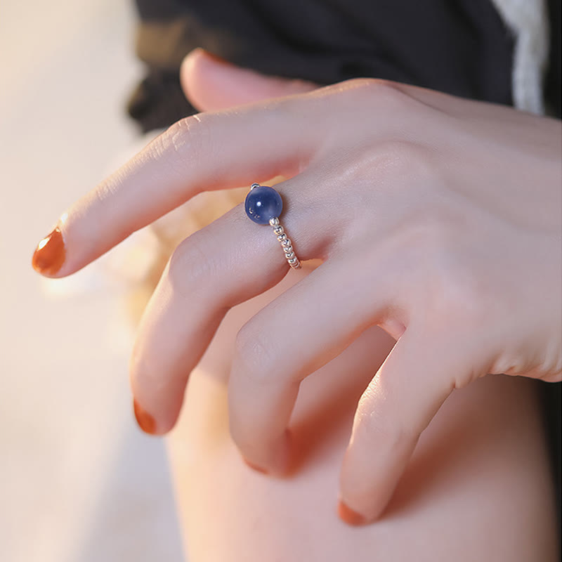 Nimara Ritual 925 Sterling Silver Blue Candy Agate Healing Bead Ring