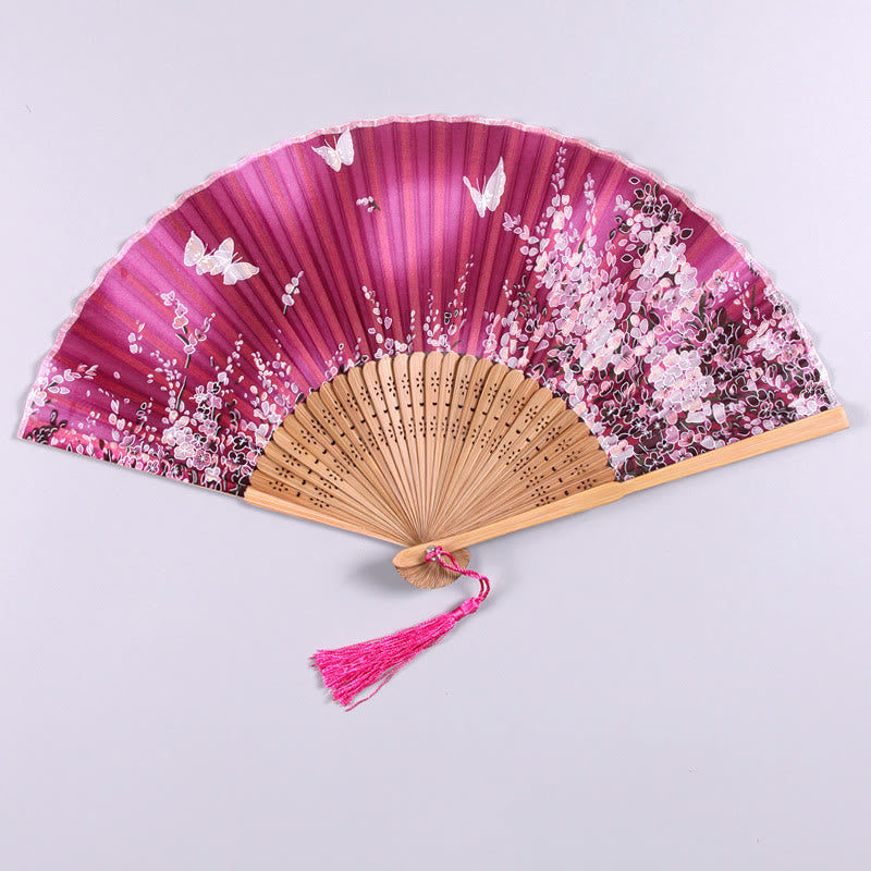Nimara Ritual Butterfly Flowers Handheld Bamboo Folding Fan