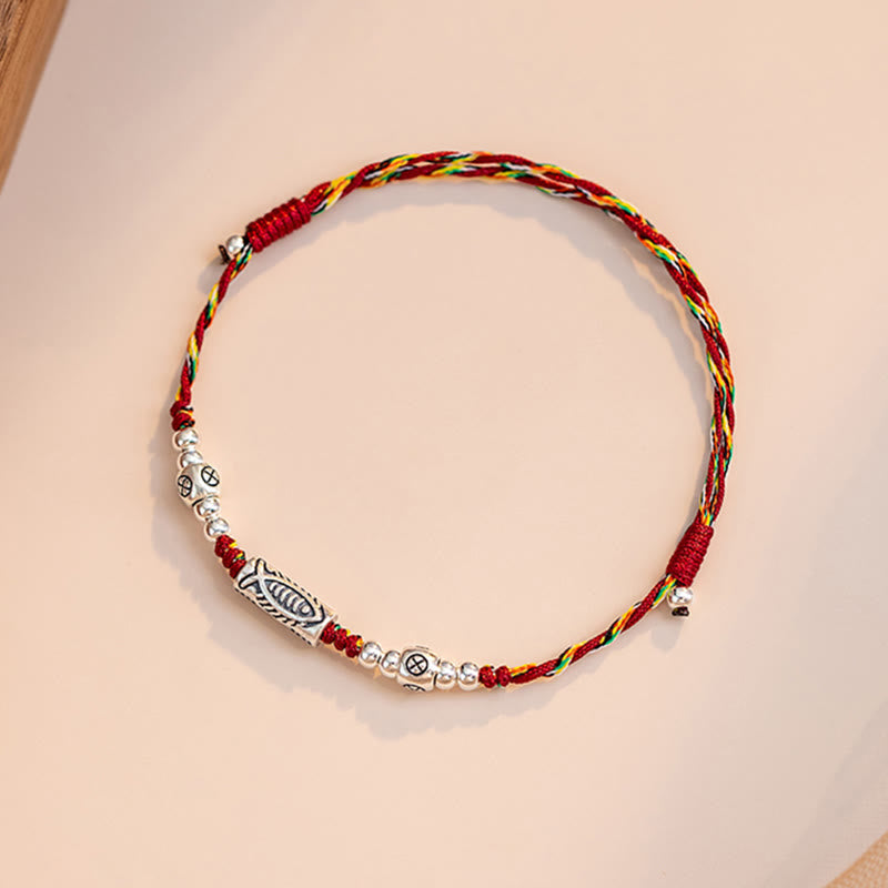 Nimara Ritual 925 Sterling Silver Luck Koi Fish Braided Colorful String Bracelet Anklet