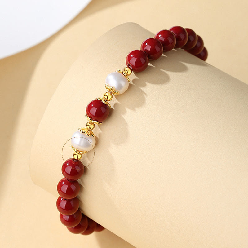 Nimara Ritual 925 Sterling Silver Natural Cinnabar Pearl Blessing Necklace Pendant Bracelet Earrings Jewelry Set