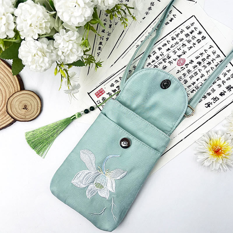 Nimara Ritual Small Embroidered Flowers Crossbody Bag Shoulder Bag Double Layer Cellphone Bag