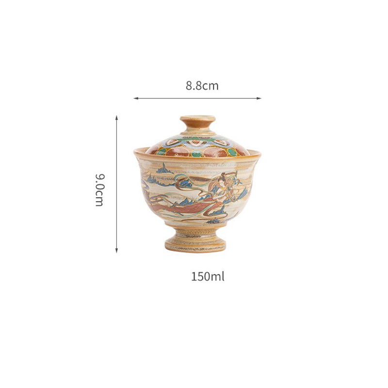 Nimara Ritual Dunhuang Flying Apsaras Ceramic Gaiwan Sancai Teacup Kung Fu Tea Cup With Lid