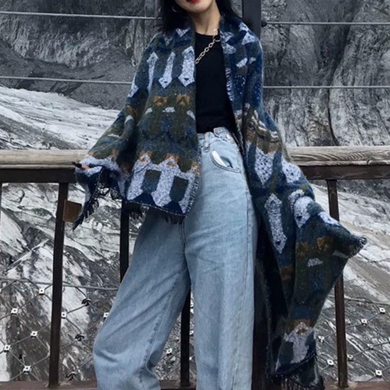 Nimara Ritual Tibetan Shawl Classic Geometry Pattern Winter Cozy Travel Scarf Wrap